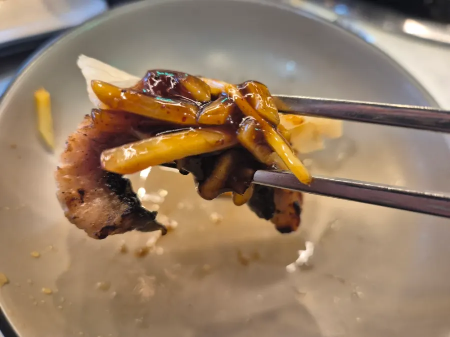 Pan loaded with eel from the self-service corner