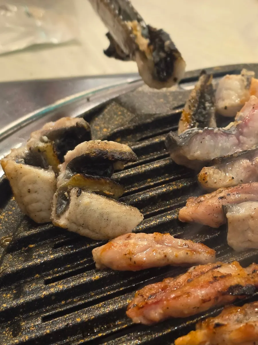 Thick, golden-browned grilled eel