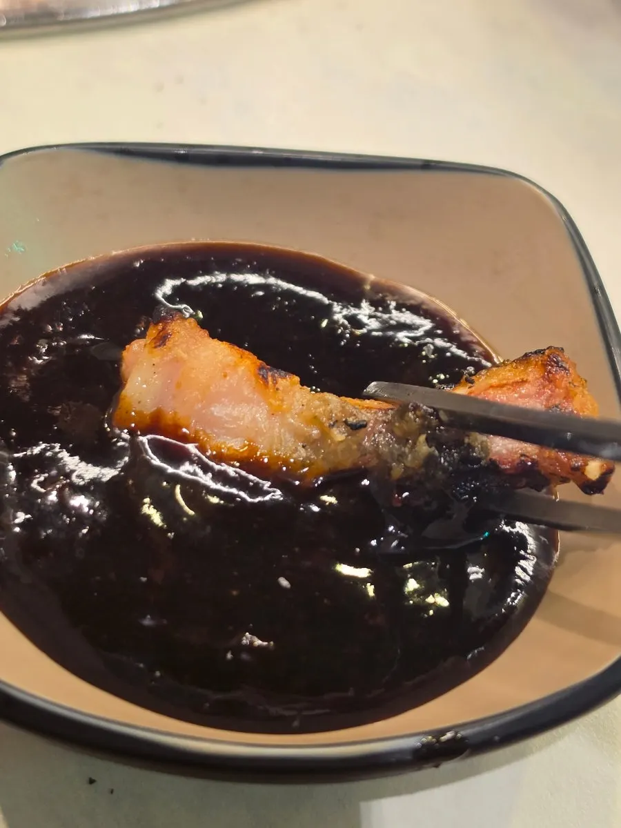 Pork belly and chicken neck meat grilled alongside the eel