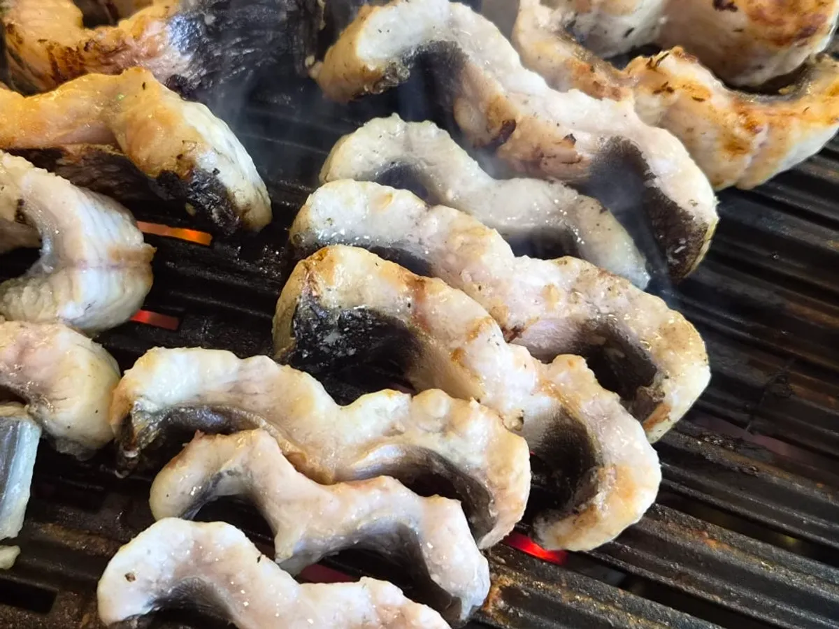 Plate of thick-cut freshwater eel
