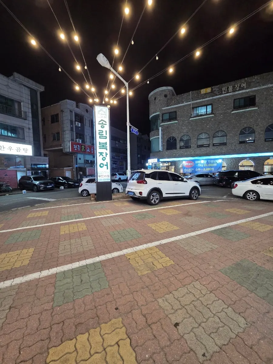 Parking space in front of the Songrim Bok Jangeo freshwater eel unlimited refill building