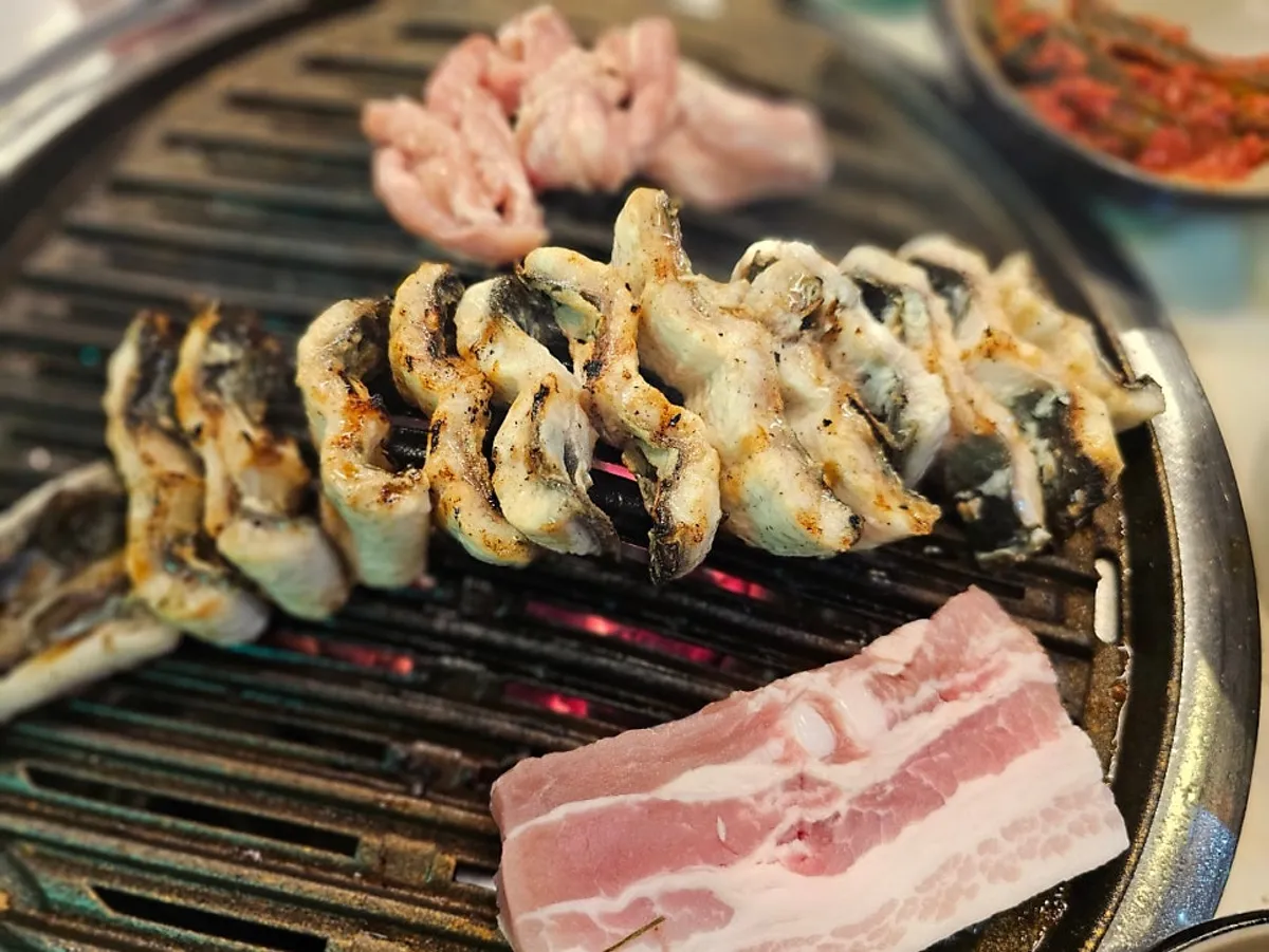 Grilled eel over a charcoal brazier