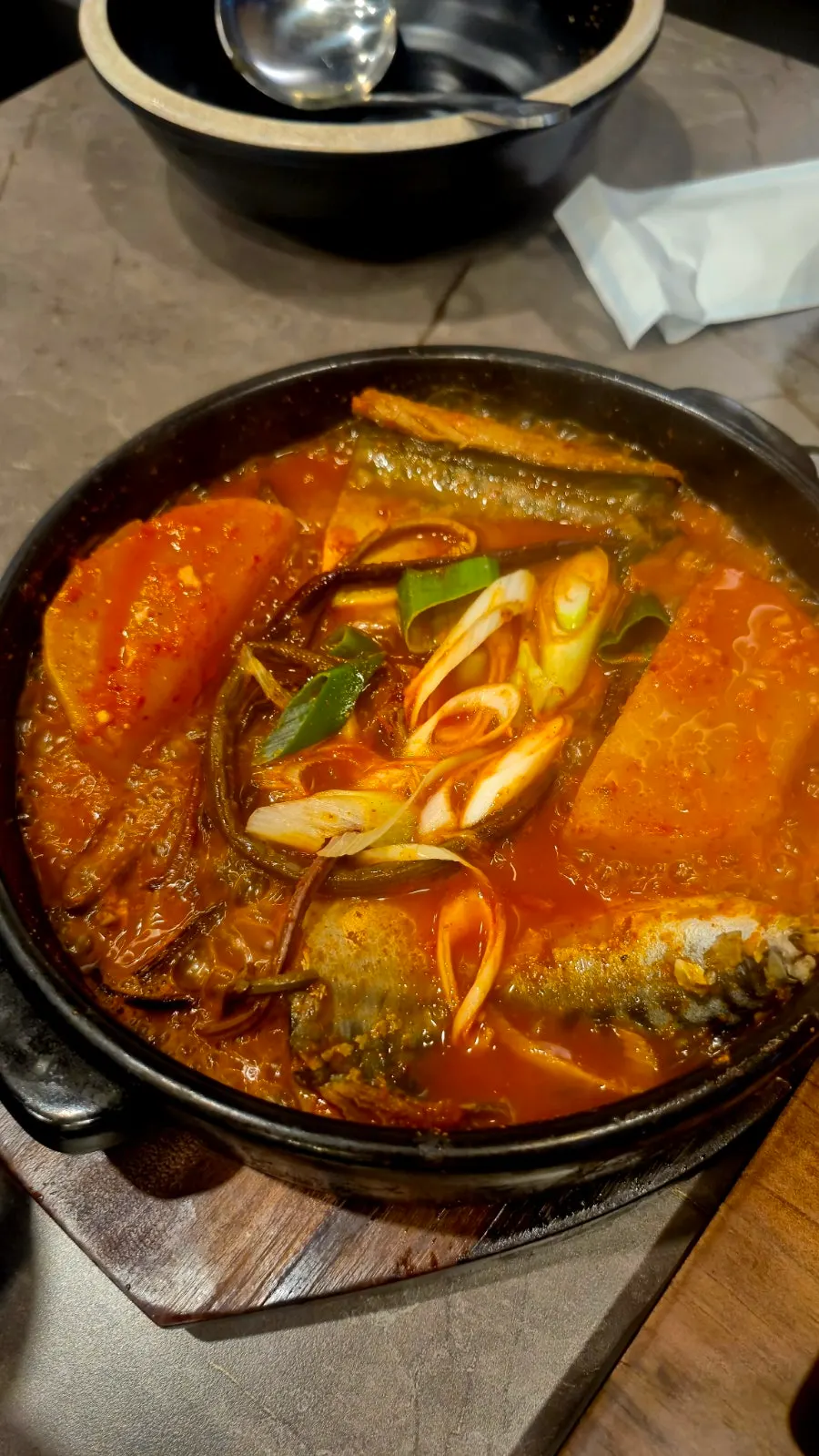 Mackerel radish stew with chunky pieces of radish