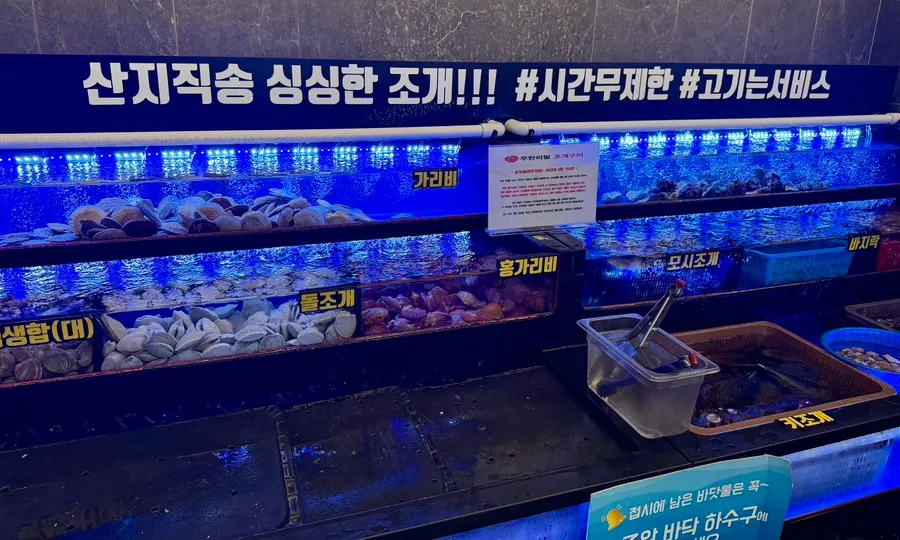 Direct-from-source shellfish tank lineup
