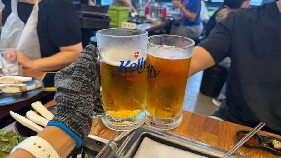 Draft beer and grilled shellfish spread