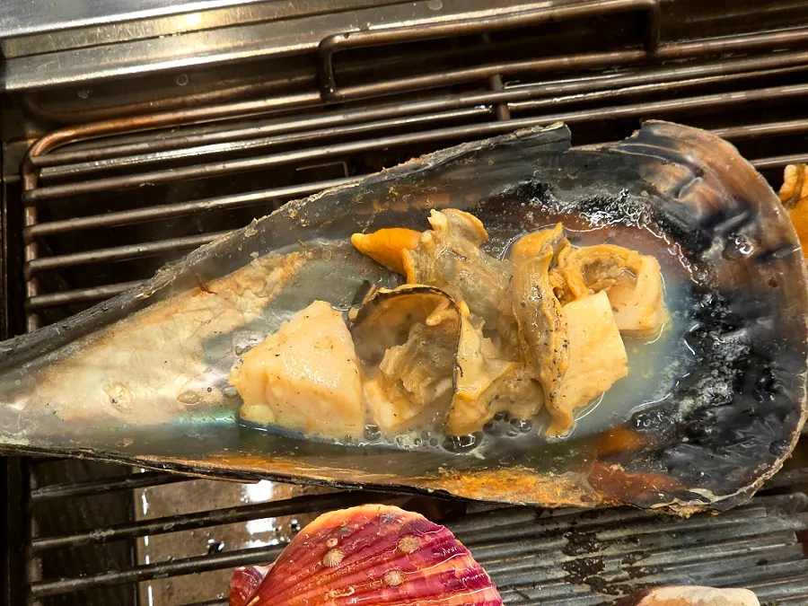 Perfectly cooked grilled horned turban shells