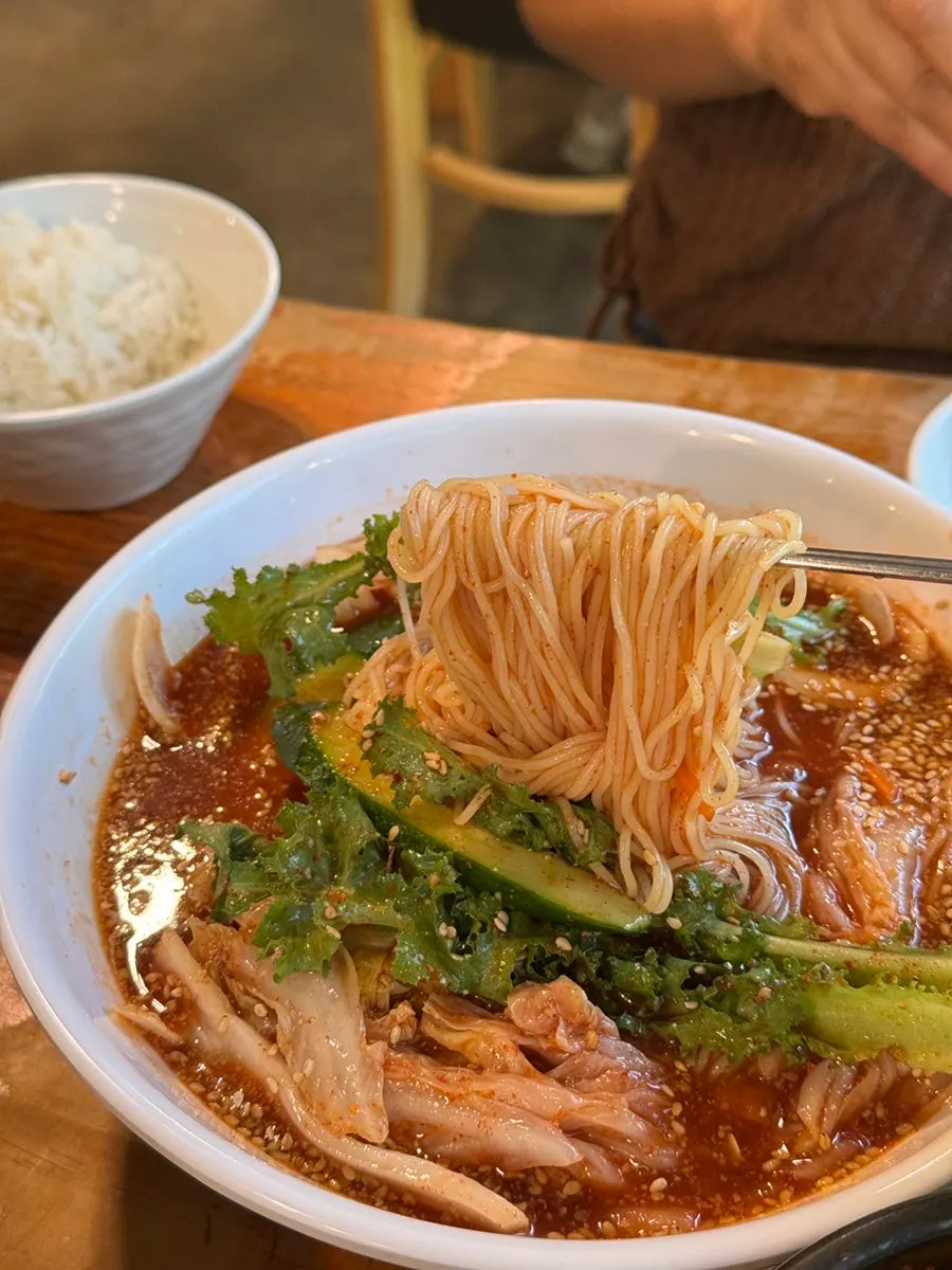 Bibim guksu with tangy, spicy sauce