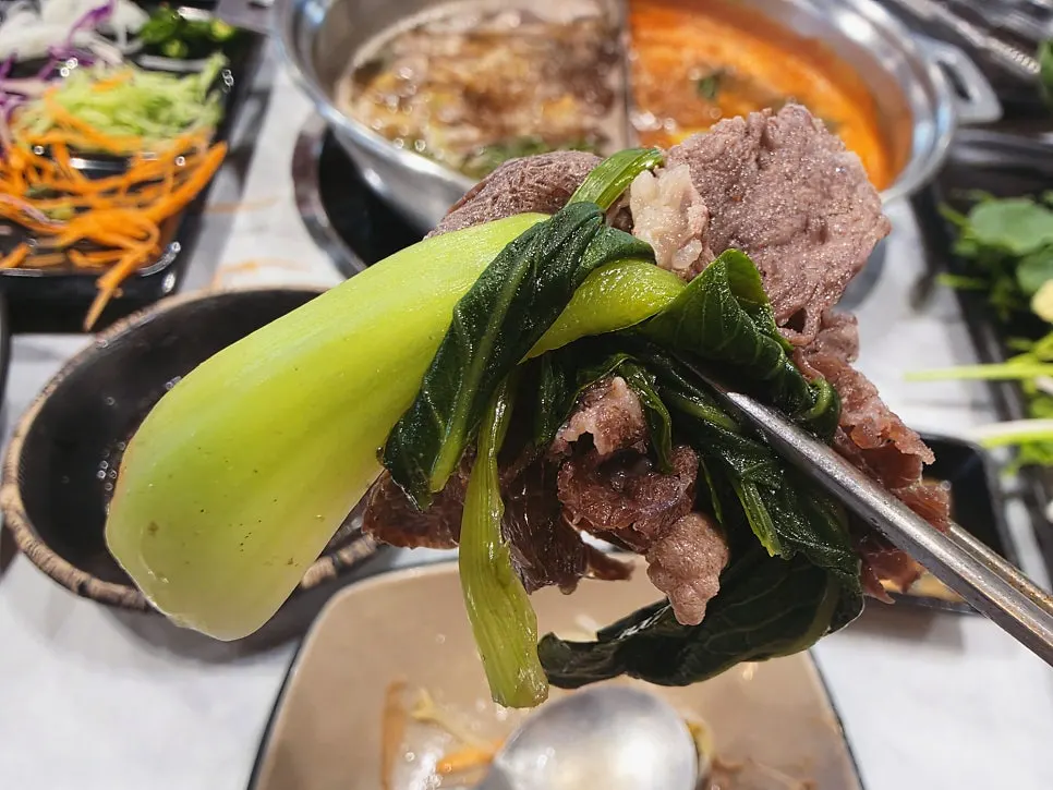 Shabu-shabu with vegetables and beef