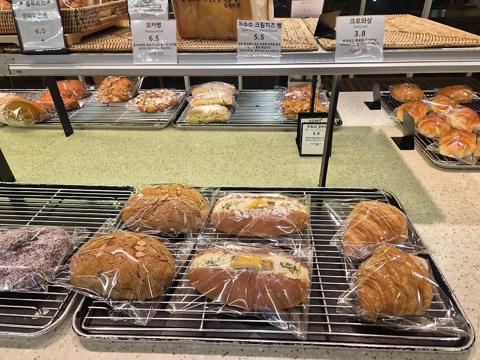 Shelf of hygienically packaged breads