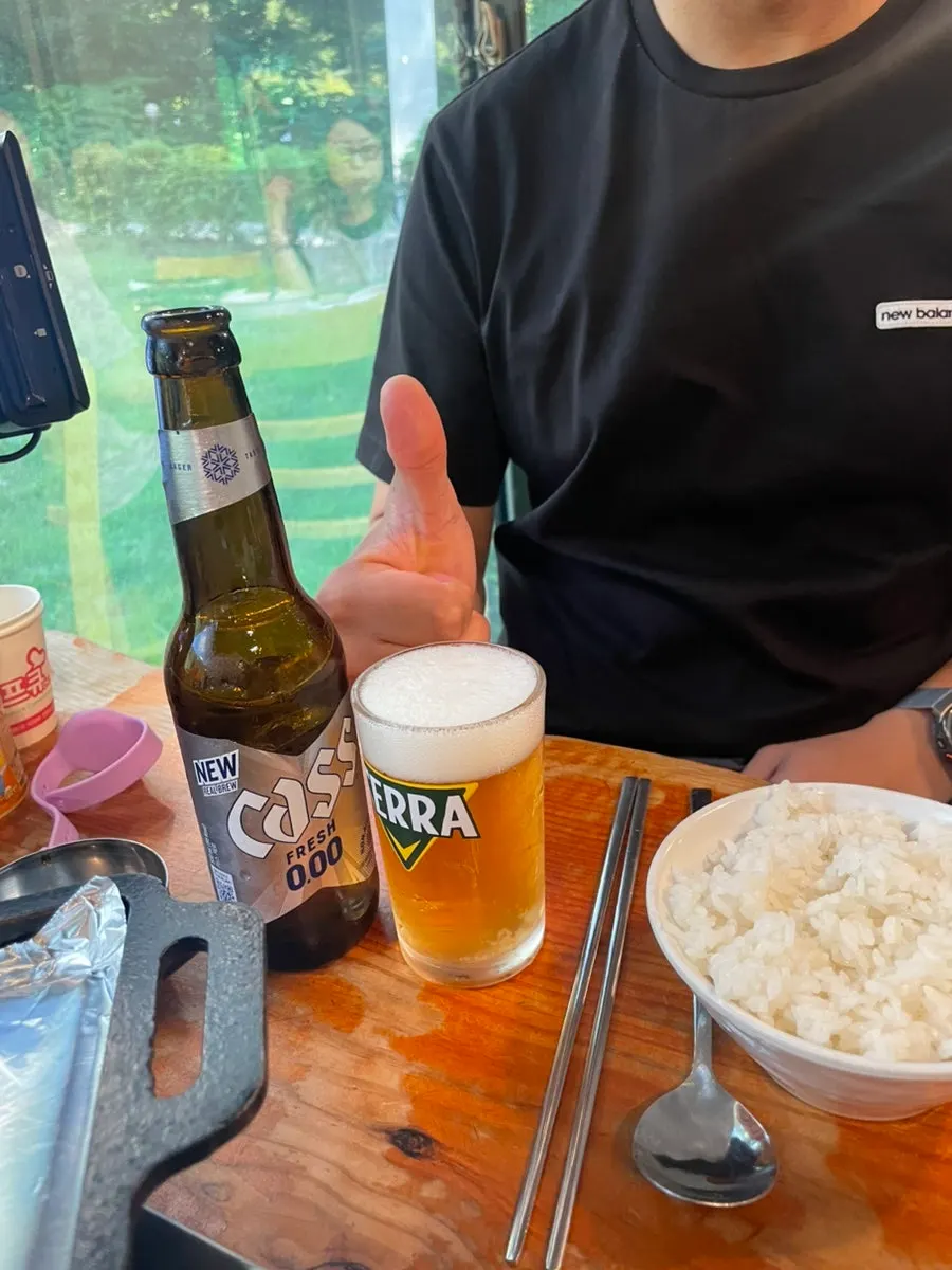 Non-alcoholic beer set on the mountain-view table