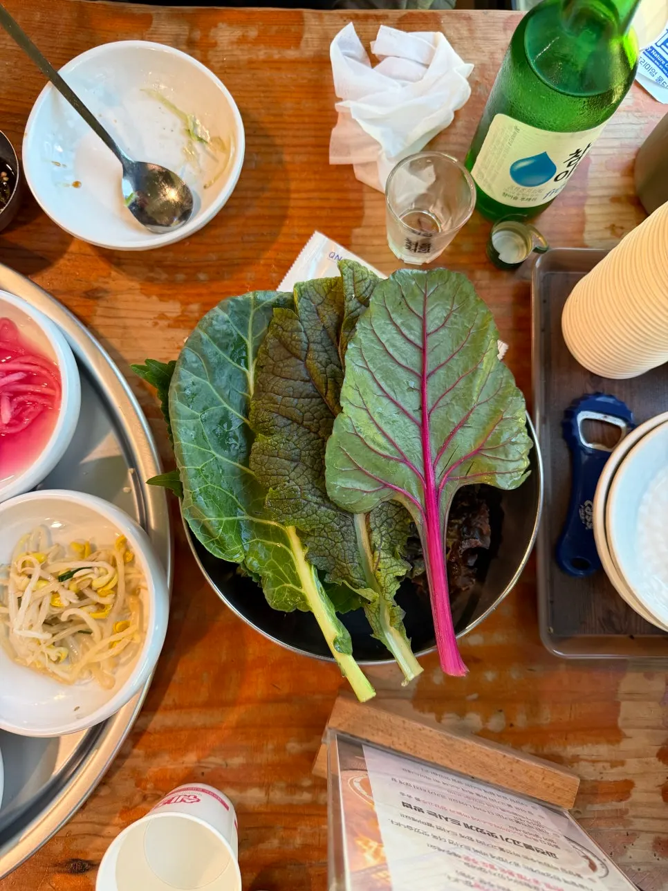 Bulhyangjip's self-serve bar with wrap vegetables and side dishes