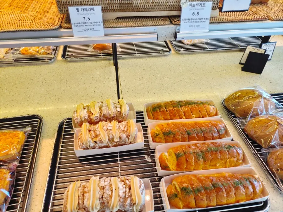 Display case with freshly baked bread