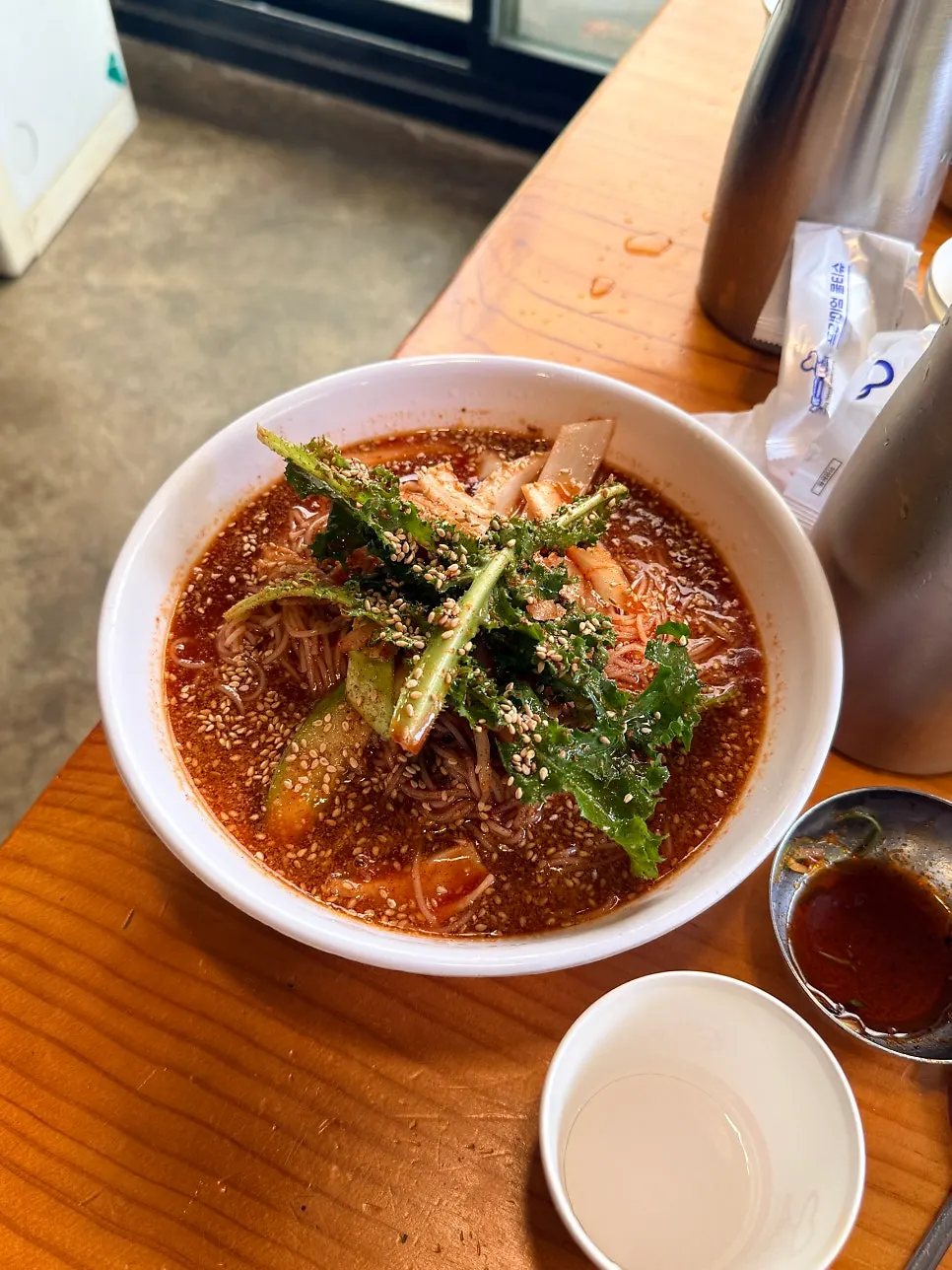 A spread of charcoal bulgogi with ssam vegetables