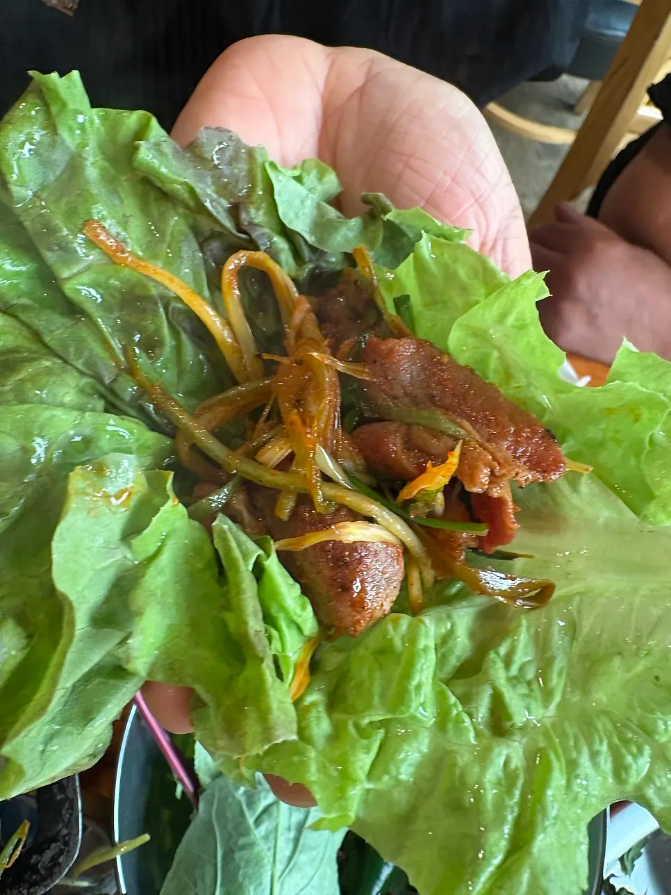 파채가 올라간 연탄 파전불고기