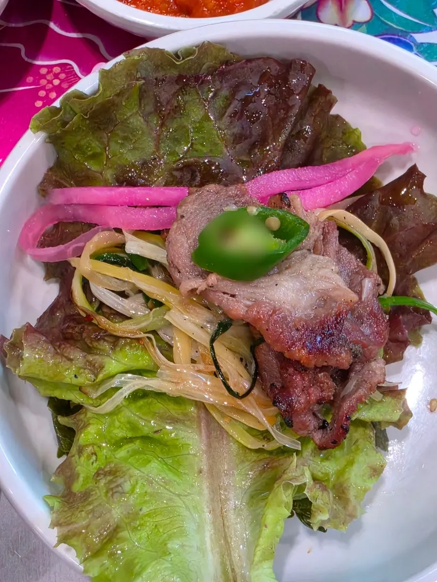 연탄불에 초벌한 파전 불고기 한 판
