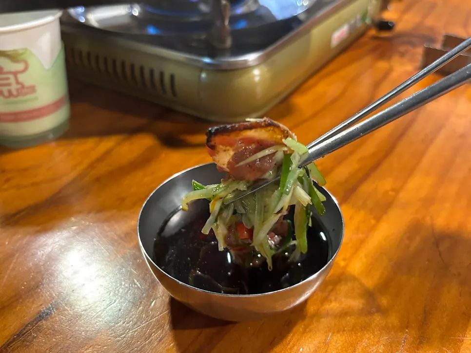 A bite of smoky charcoal bulgogi
