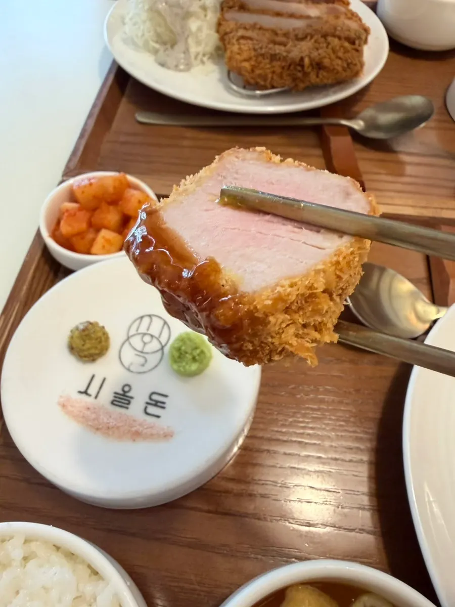 Plate of tenderloin katsu eaten piece by piece