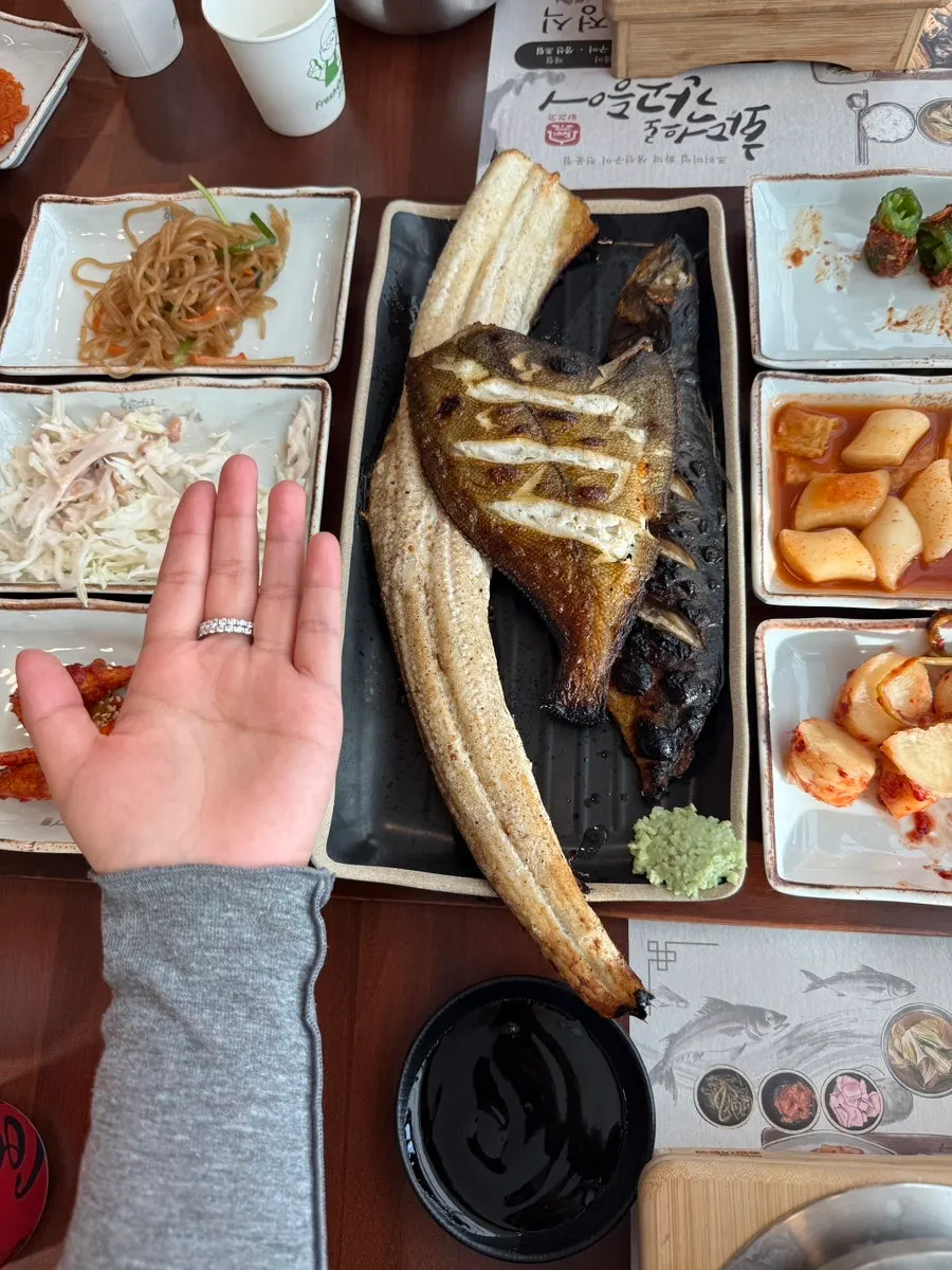 Grilled mackerel eaten with warm rice