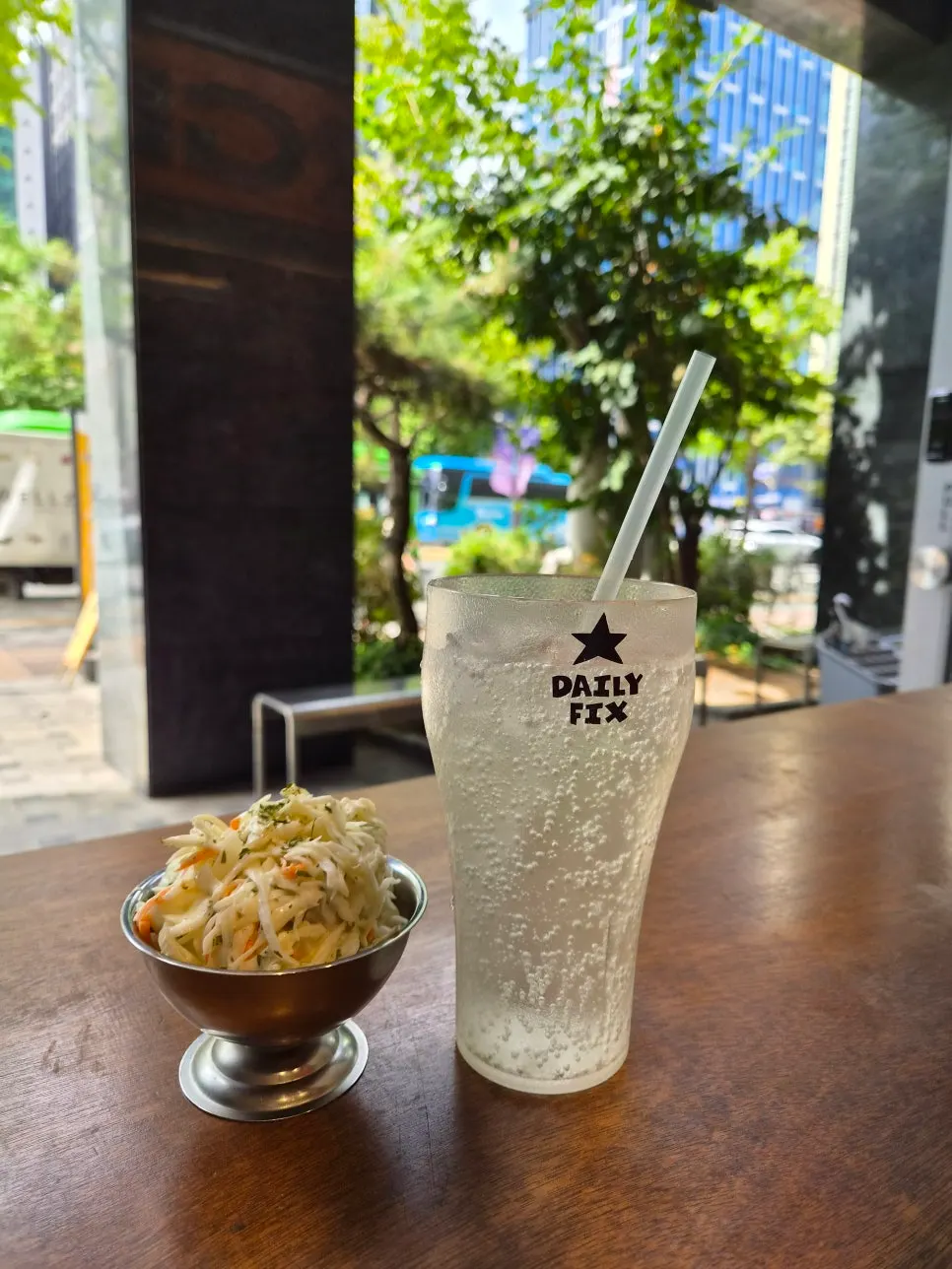 Coleslaw and soft drinks