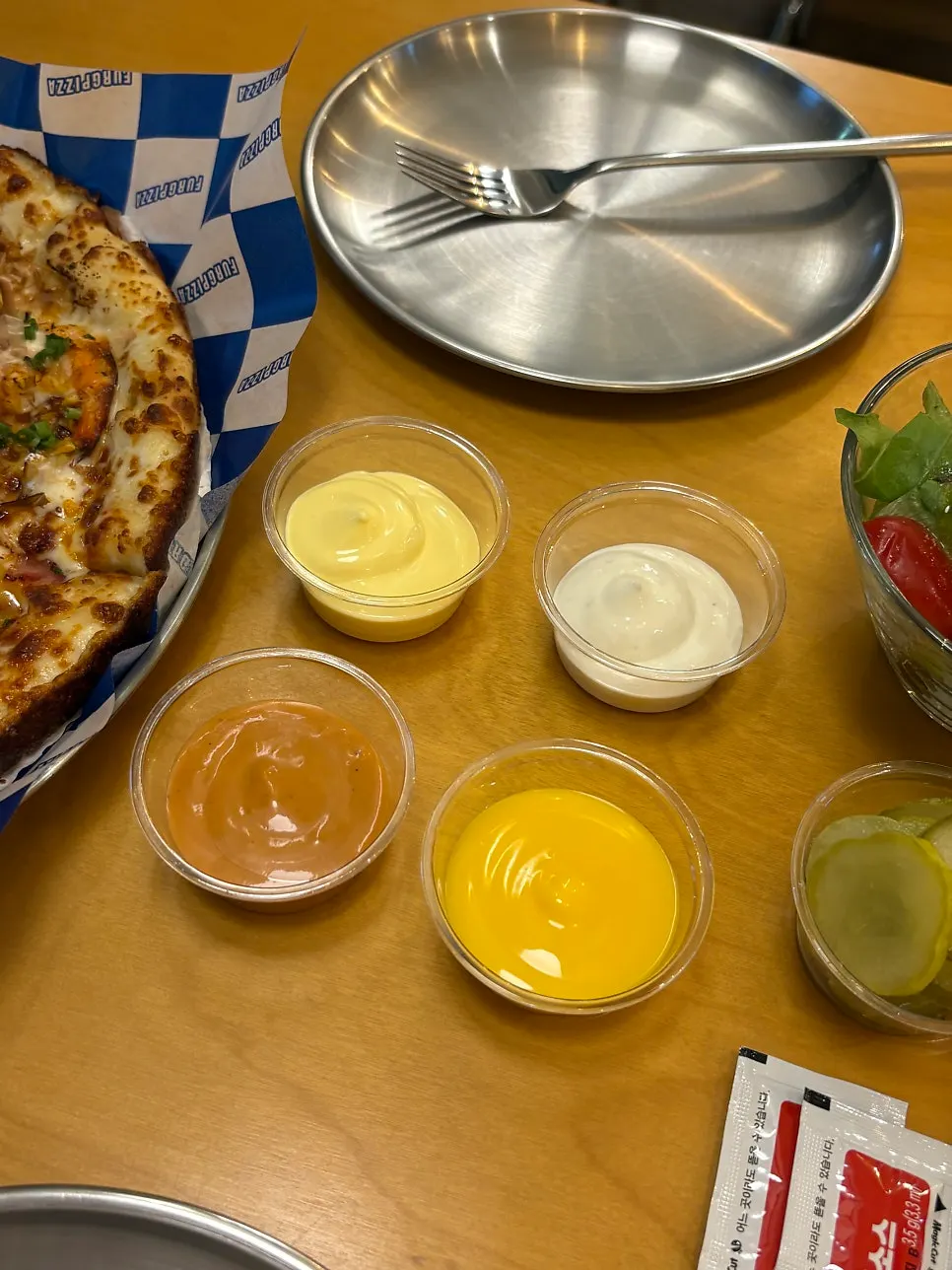 Self-bar with pickles and sauces