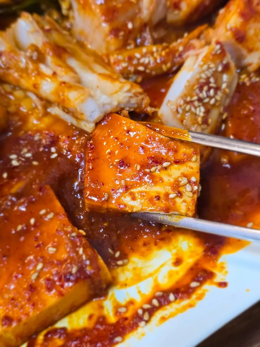 加入年糕条和豆腐的辣炖鳐鱼