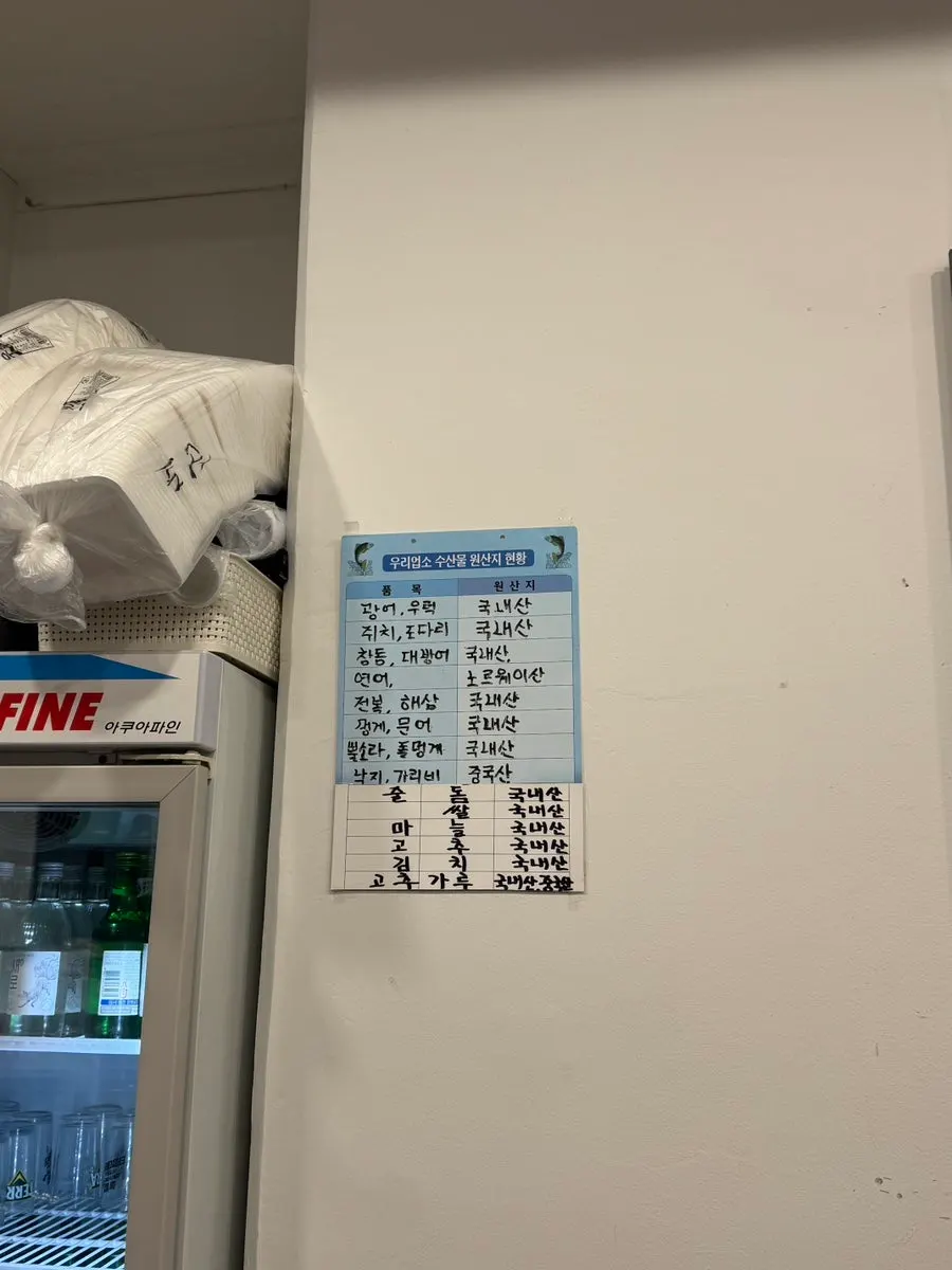 Country-of-origin labeling sign inside the restaurant