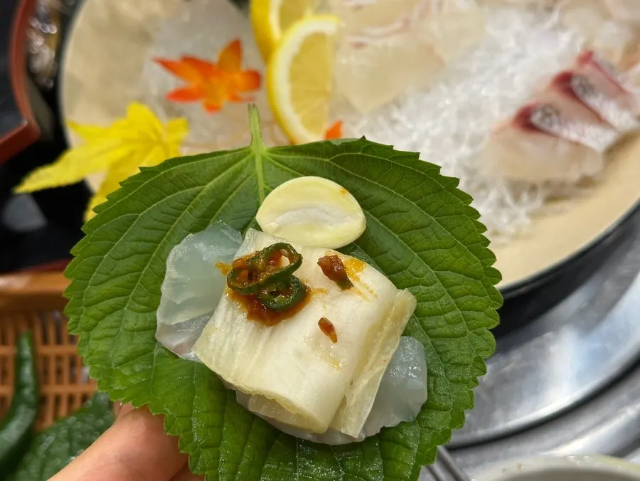 Sea bream sashimi with skin on
