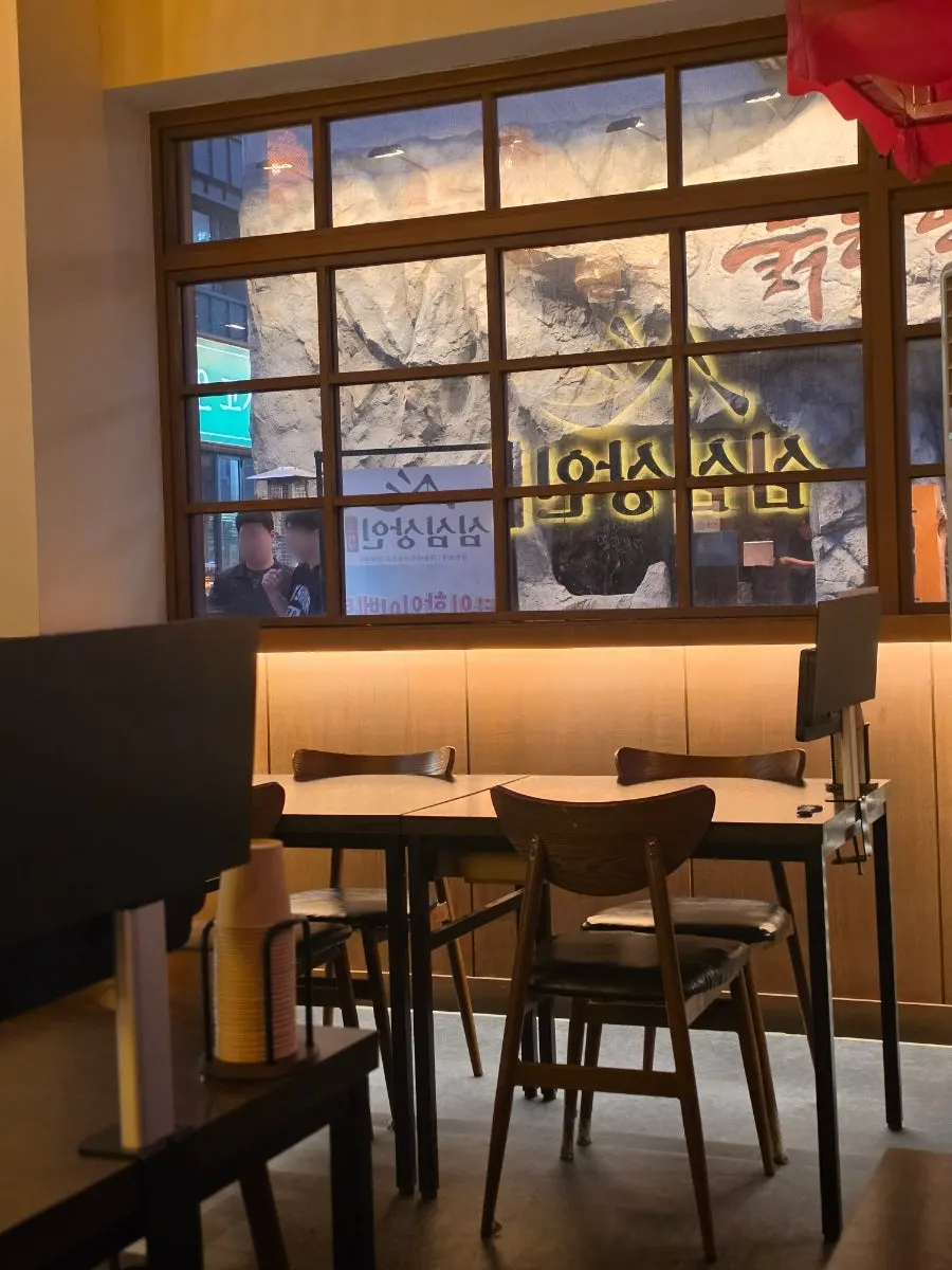 Bar table seating inside the store
