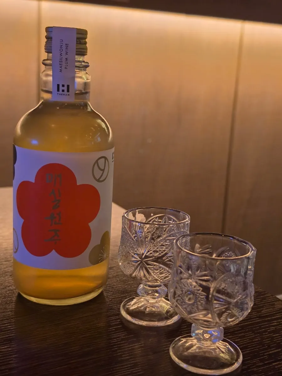 Maesil-wonju poured into a pretty glass