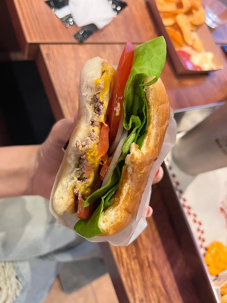 Close-up of the neatly stacked Bas Burger