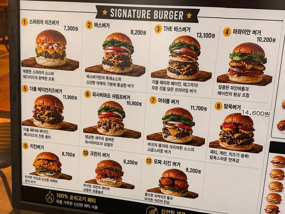 Bas Burger's burger lineup and price list