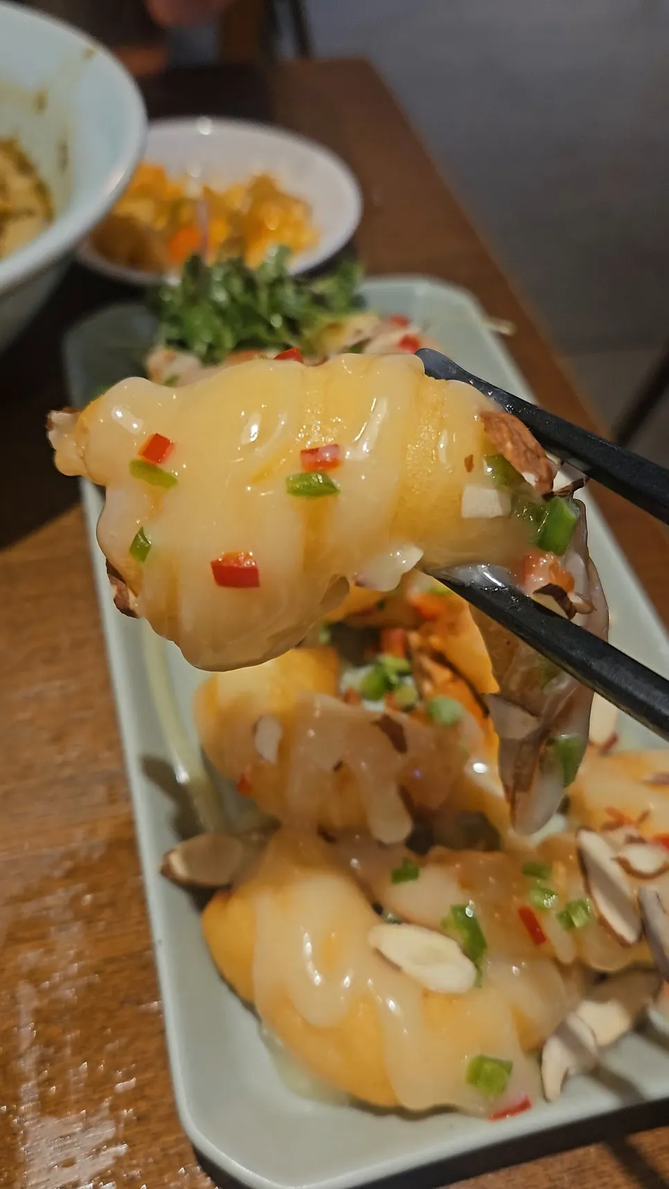 Large fried shrimp coated in cream sauce