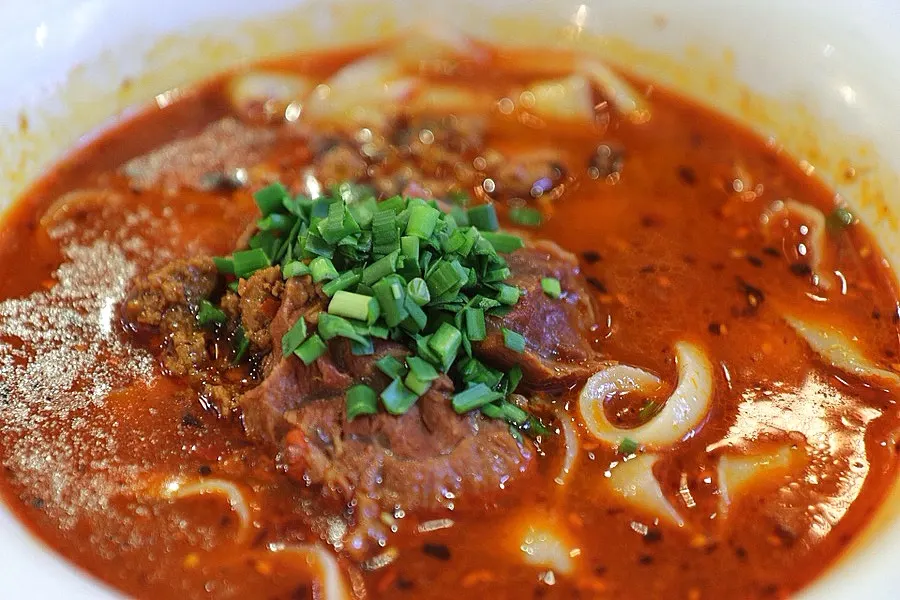 A bowl of Sichuan-style beef knife-cut noodles