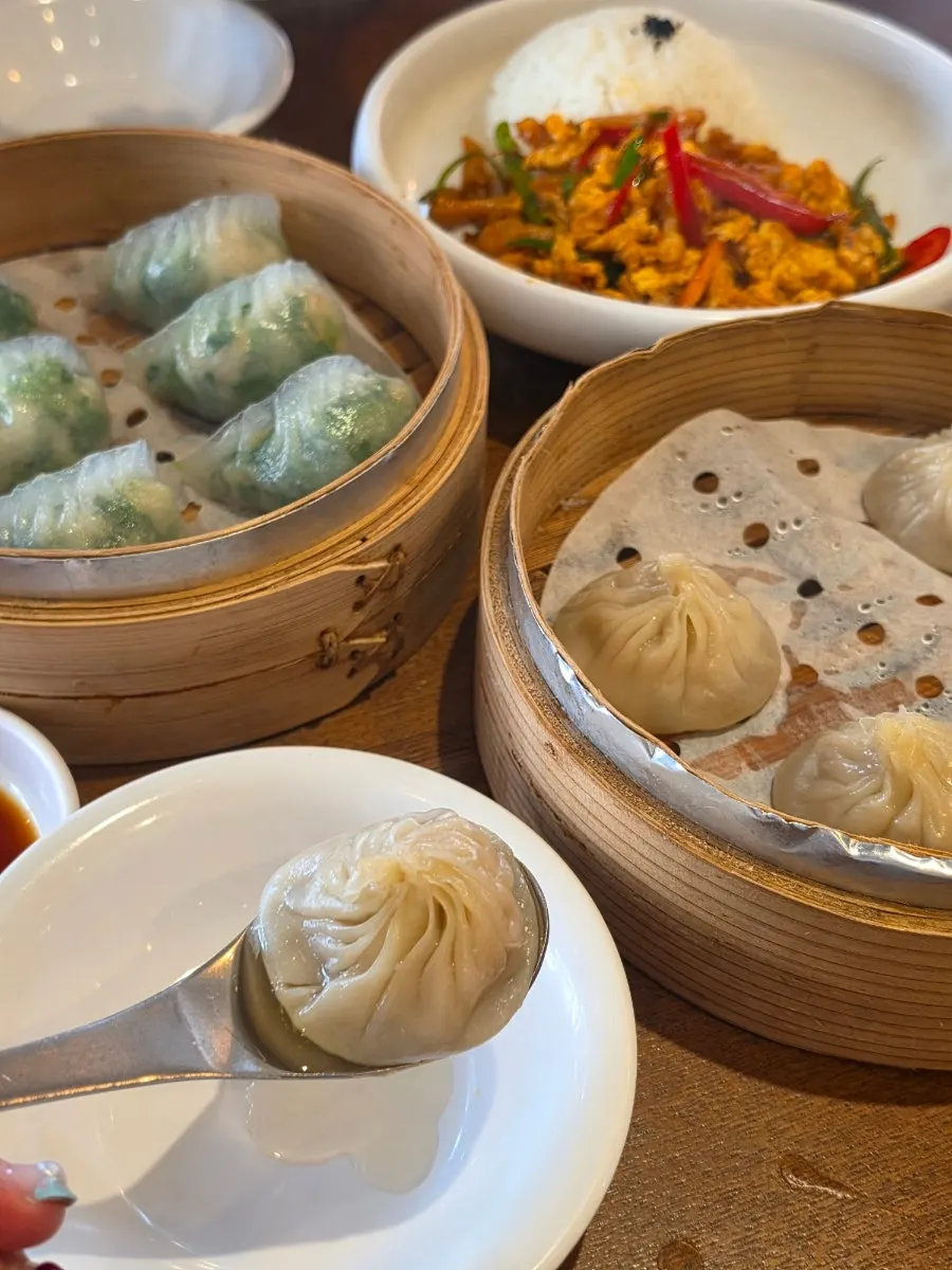 Vertical photo of the dim sum table at Cheonghwaweon