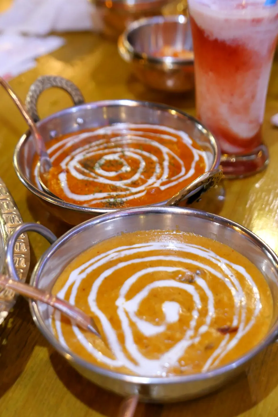 A spread of curry, naan, and basmati rice
