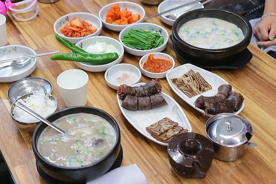A generous spread of sundae-guk and seolleongtang