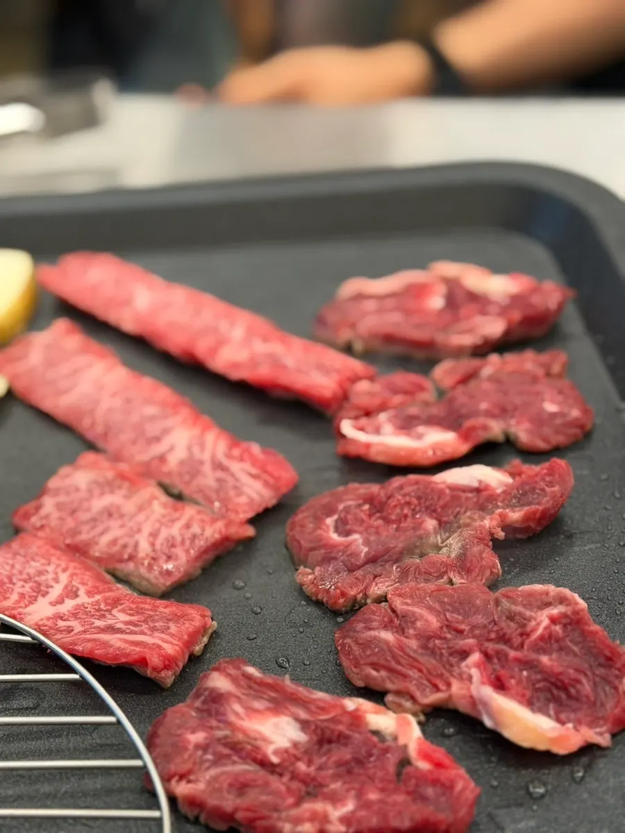 Beef grilling on the tabletop grill