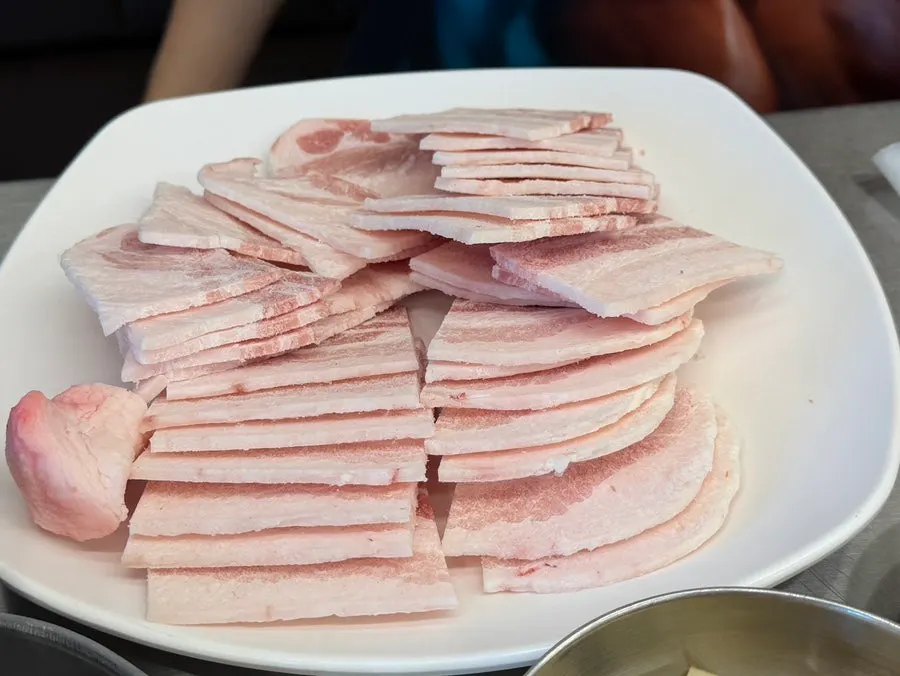 Plate of 3 servings of pork belly