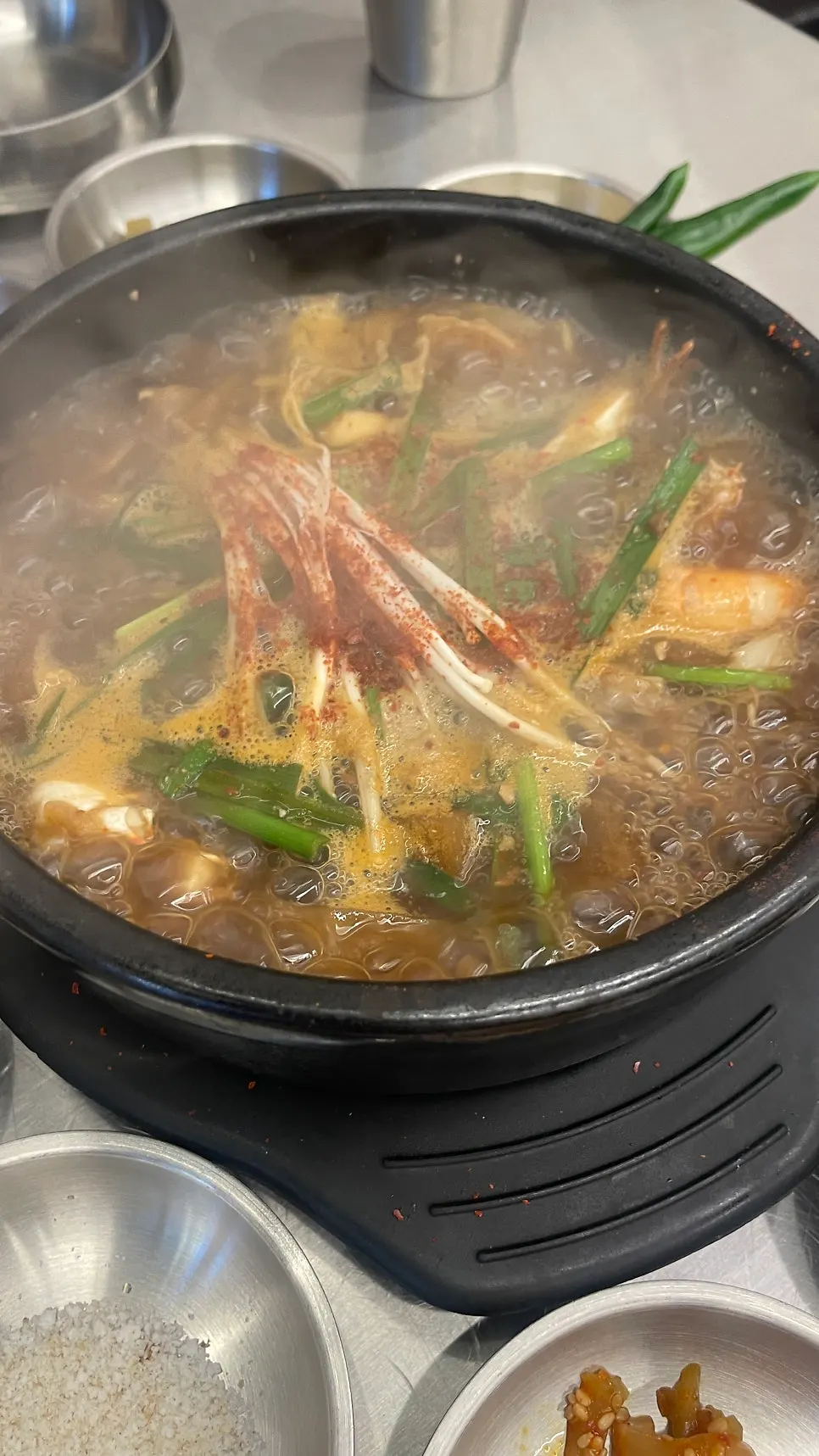 Beefjeong's grandma's doenjang jjigae with crab and shrimp