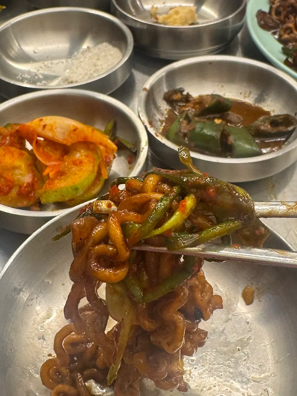 짜파게티와 파김치 조합