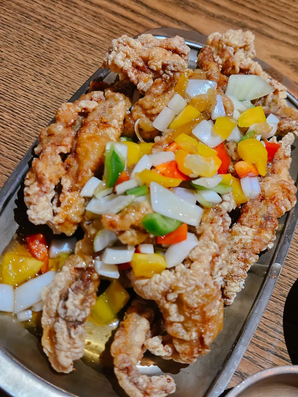 Vertical shot of the chicken neck tangsuyuk plate