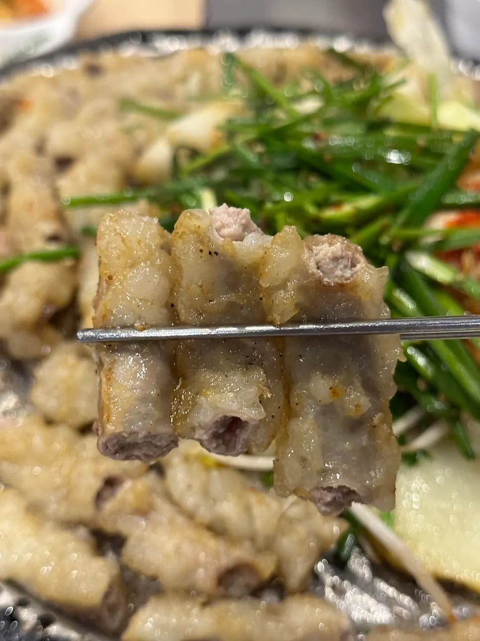 Hot gopchang served with sauce