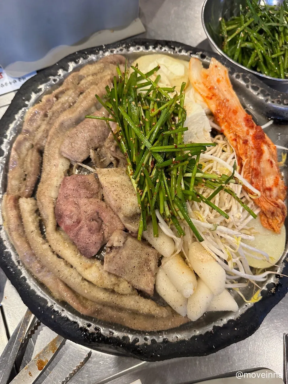 Korean beef gopchang turning golden as it cooks