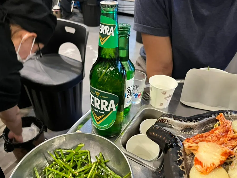 익어가는 한우 곱창과 막창 불판