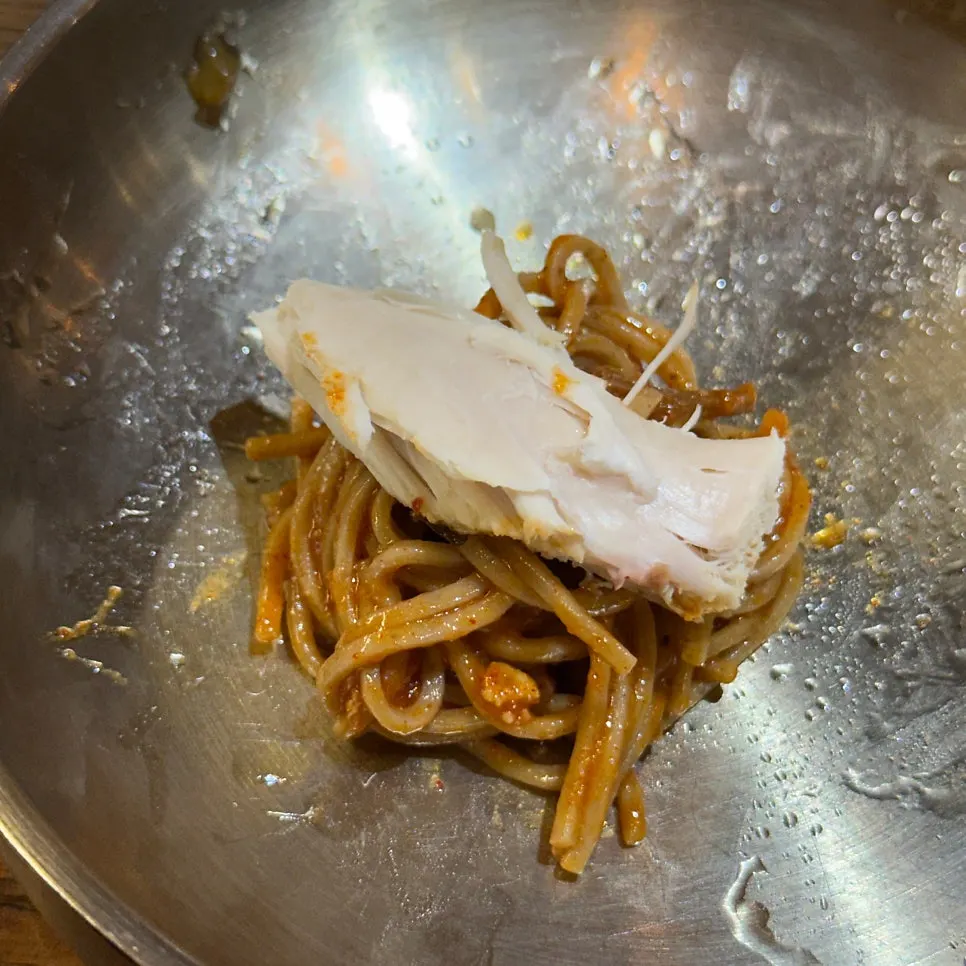 Neungi mushroom rice stuffed inside the oak-fired chicken
