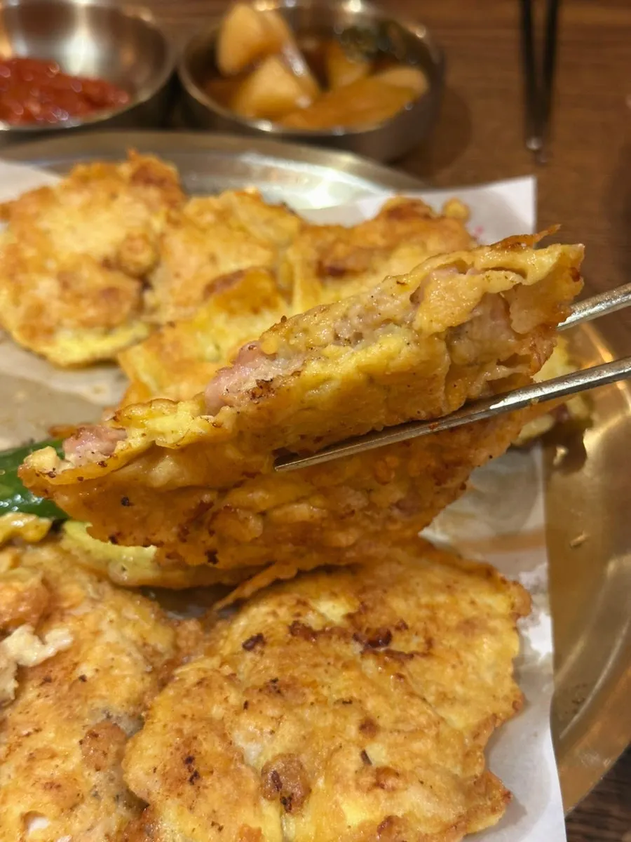 A piece of chicken neck meat jeon