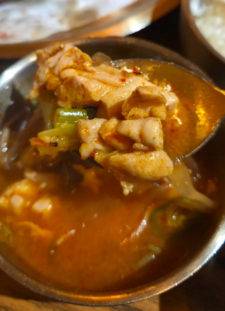 Flat glass noodles among the dakgaejang ingredients