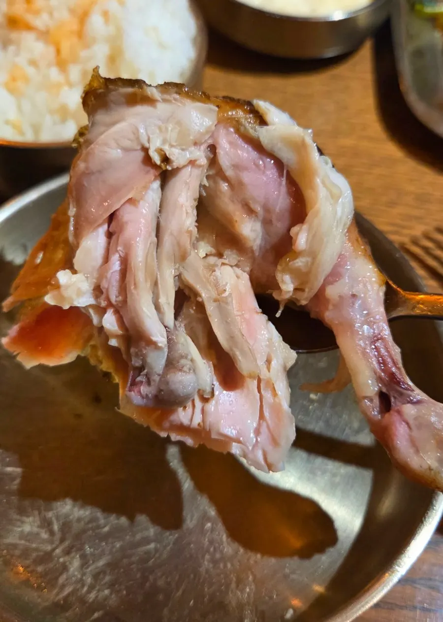 A substantial drumstick from the oak-fired chicken
