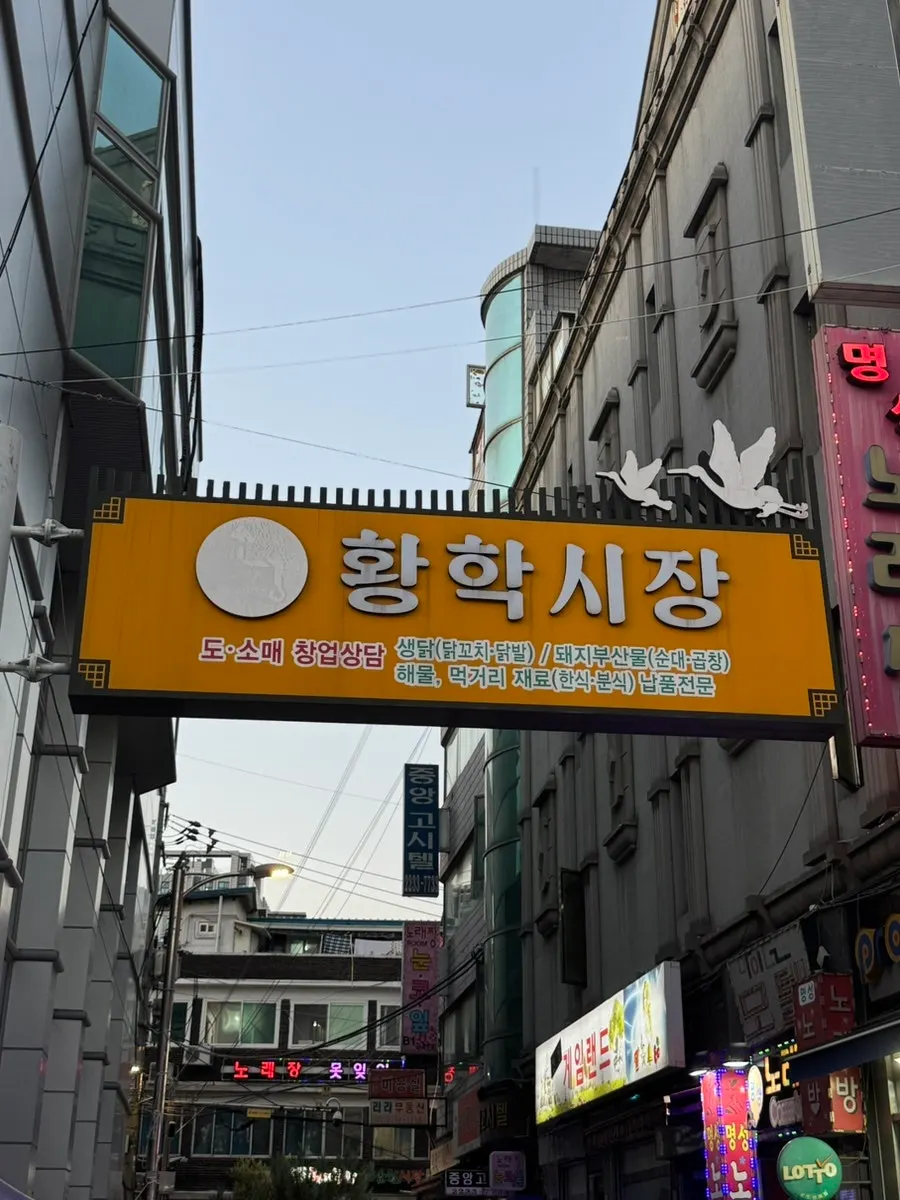 Alley view of the Hwanghak Market entrance