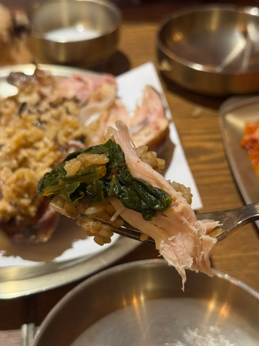 Glutinous rice packed inside the fired chicken